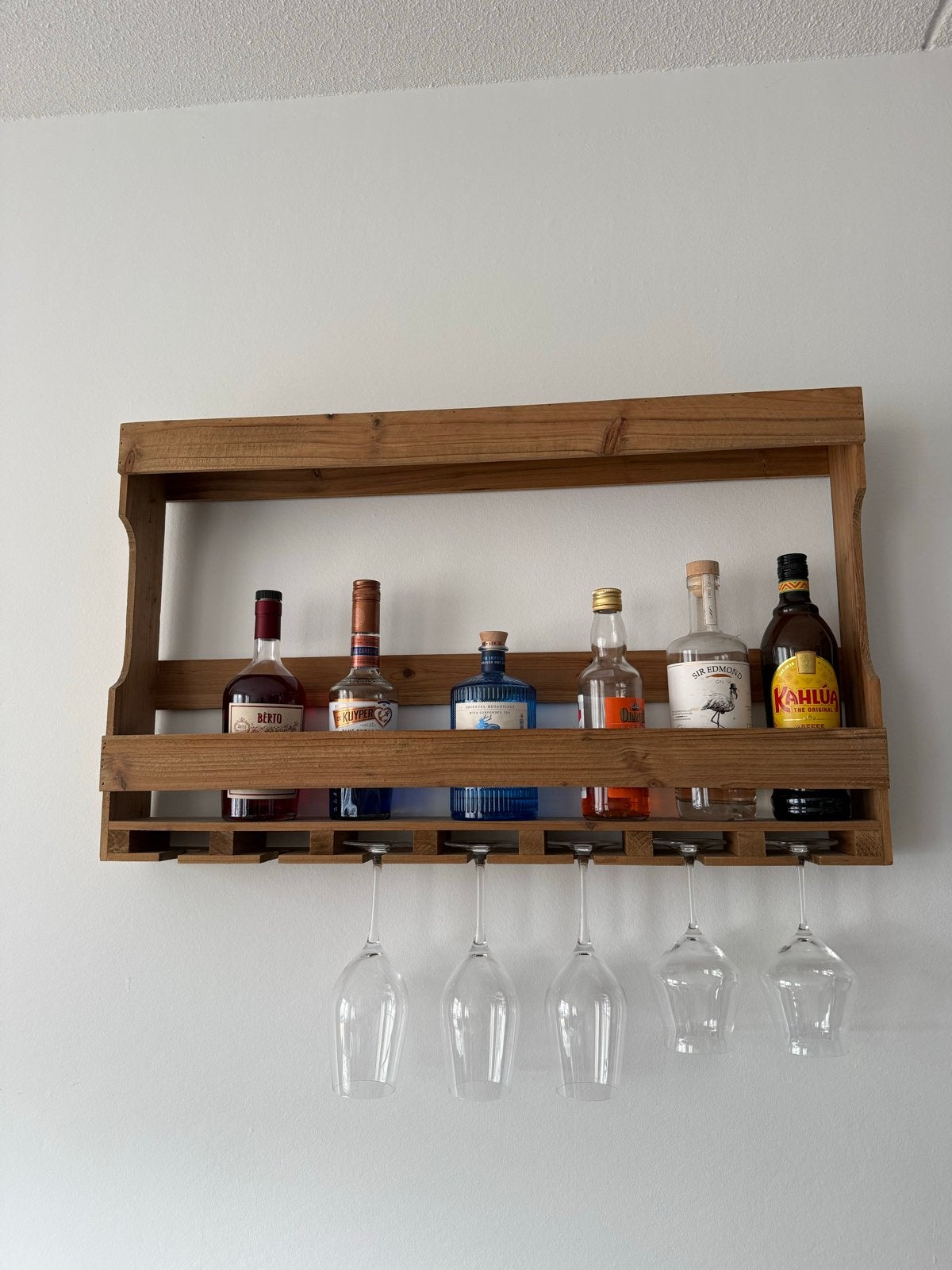 Houten wijnrek / flessenrek met glashouders, Huis en Inrichting, Ophalen, Gebruikt, 5 tot 15 flessen, 5 – 50