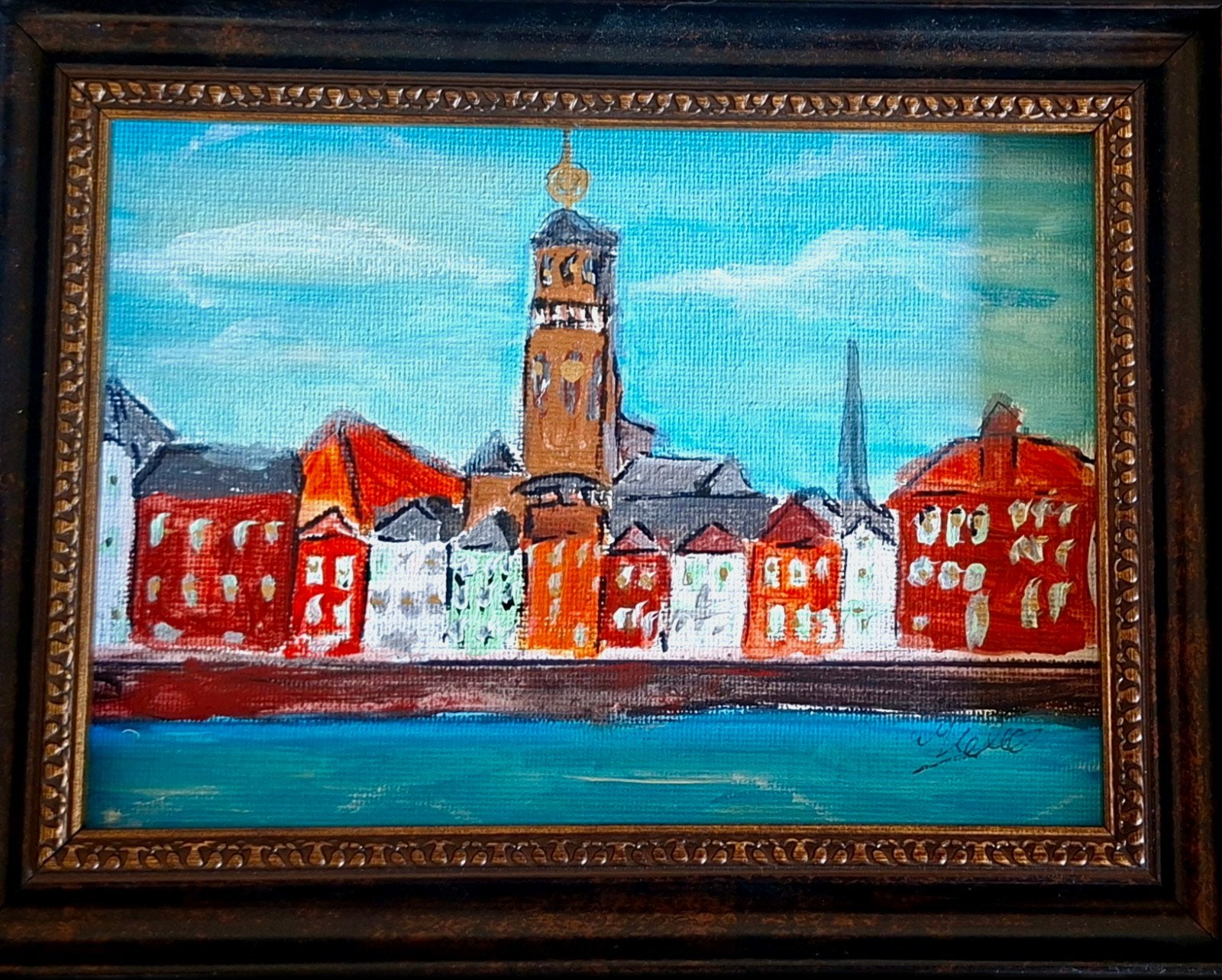 Prachtige skyline van Deventer, gesigneerd en ingelijst, Ophalen