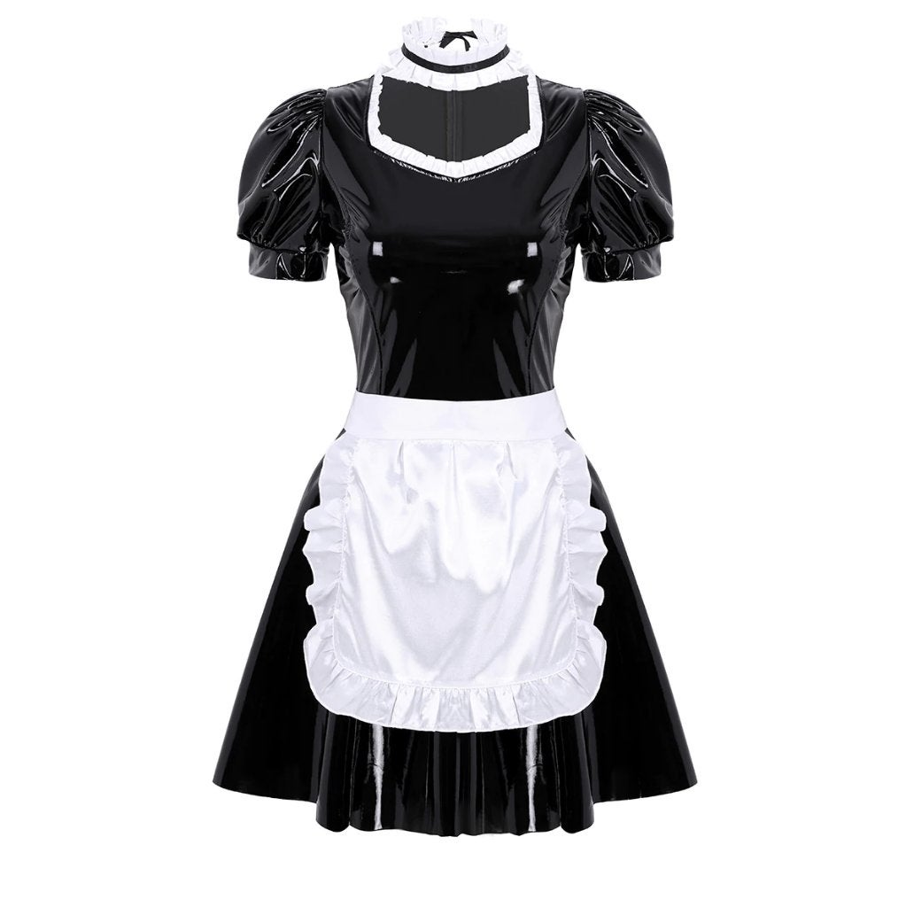 French maid kostuum sexy huishoudster lingerie wetlook jurk, Maat 38/40 (M), Verzenden, Nieuw, Overige thema's