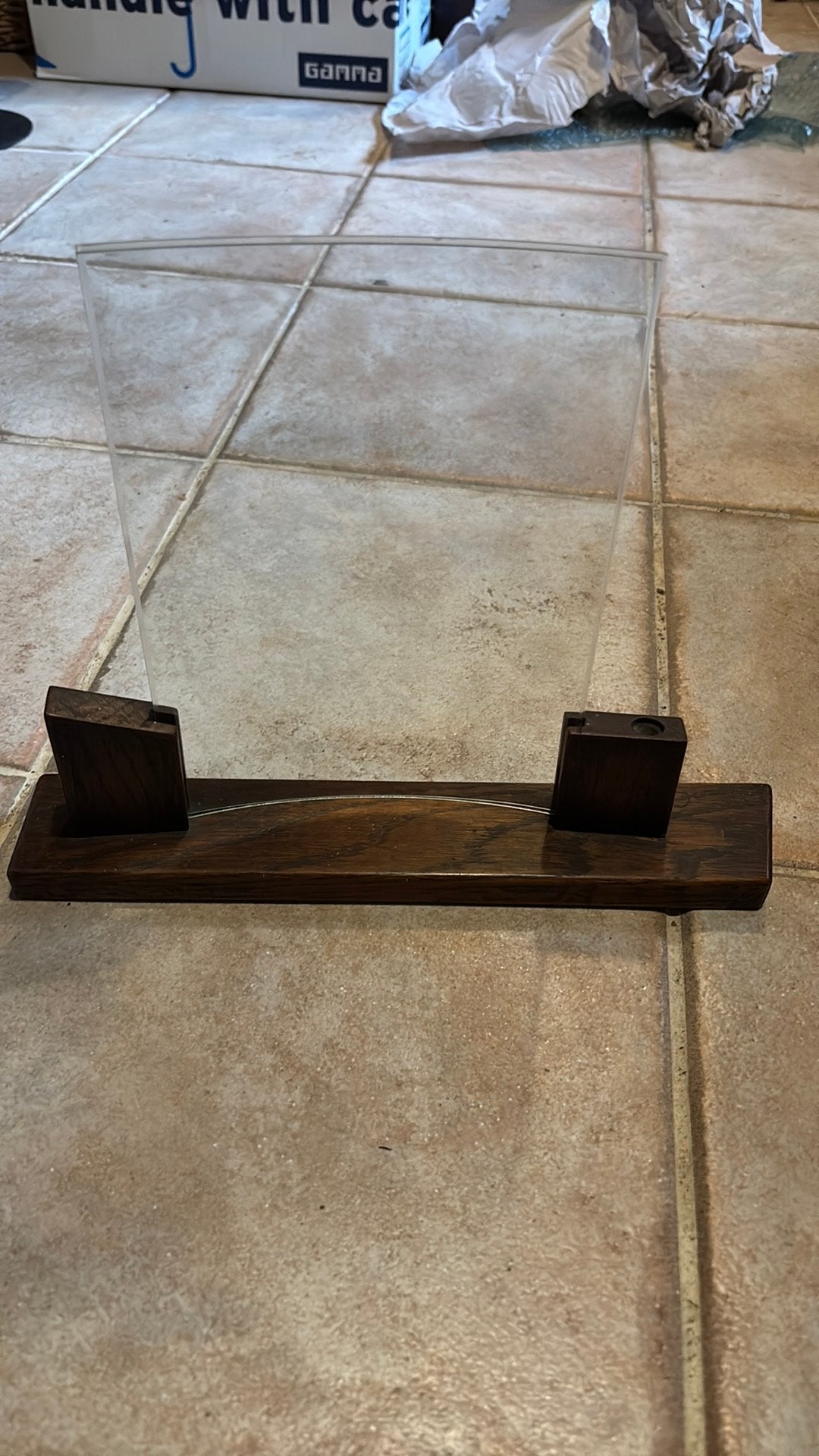 Art Deco Fotostandaard Massief Eikenhout Facetgeslepen Glas, Antiek en Kunst, Verzenden