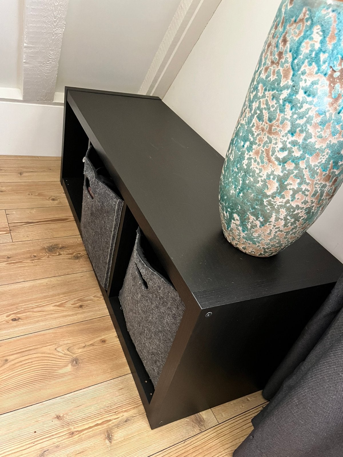 Kallax drie vakken zwartbruin (+optioneel 3 vilten manden), Huis en Inrichting, Ophalen, Zo goed als nieuw, Minder dan 150 cm
