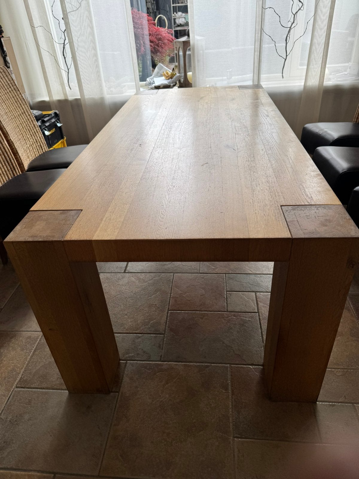 Eiken eettafel 2.20 x 1.00 meter - Opknapper, Ophalen, Gebruikt, 100 tot 150 cm, Eikenhout