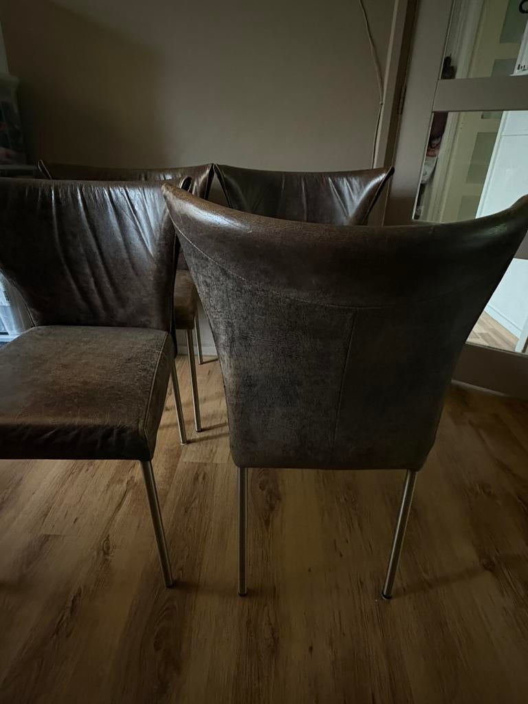 4 bruine leren vesta eetkamerstoelen, Huis en Inrichting, Stoelen, Ophalen, Gebruikt, Bruin, Leer