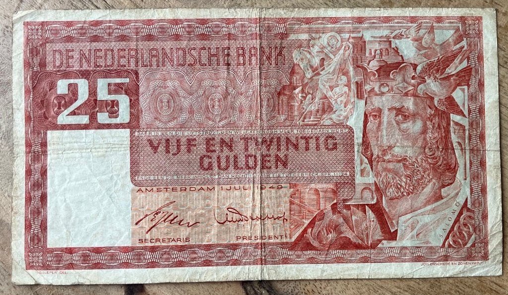 bankbiljet 25 Gulden 1949 Salomo, Postzegels en Munten, Ophalen, 25 gulden, Los biljet