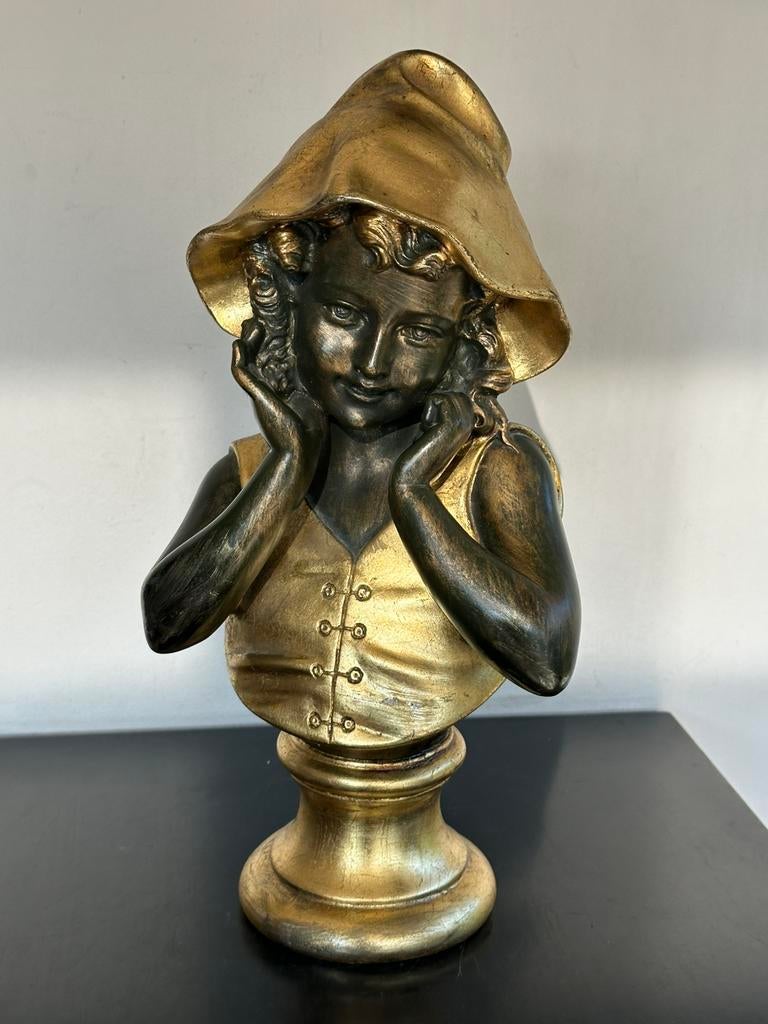 Art Nouveau gips borstbeeld Jongedame 37 cm, Antiek en Kunst, Curiosa en Brocante, Ophalen of Verzenden