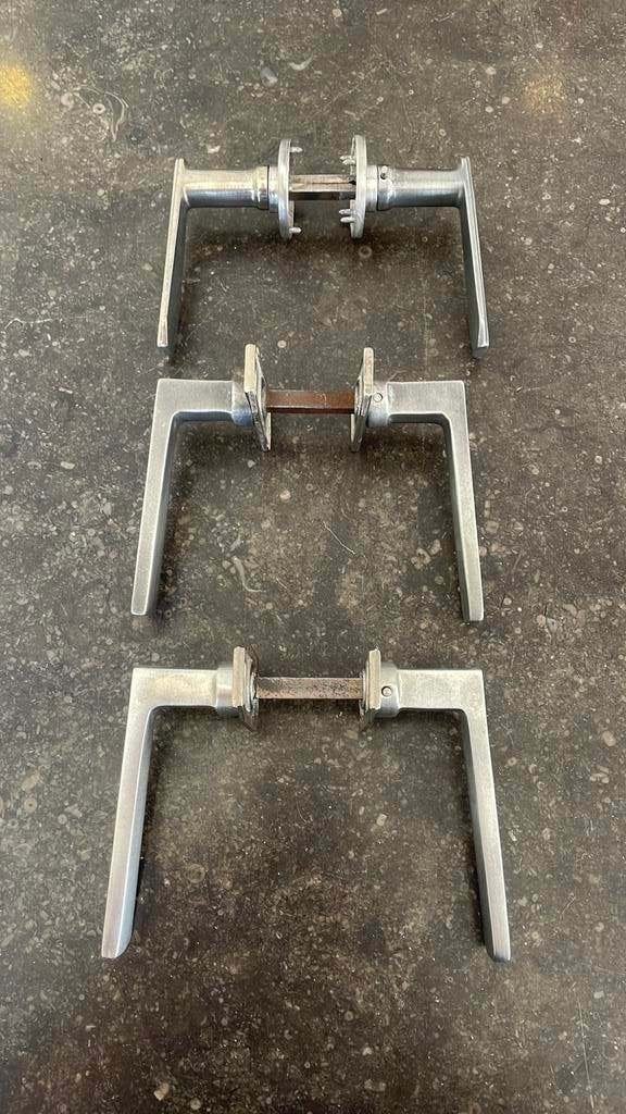 3x set Deurklinken ART DECO aluminium ANTIEK Jaren 30 40 50, Ophalen of Verzenden