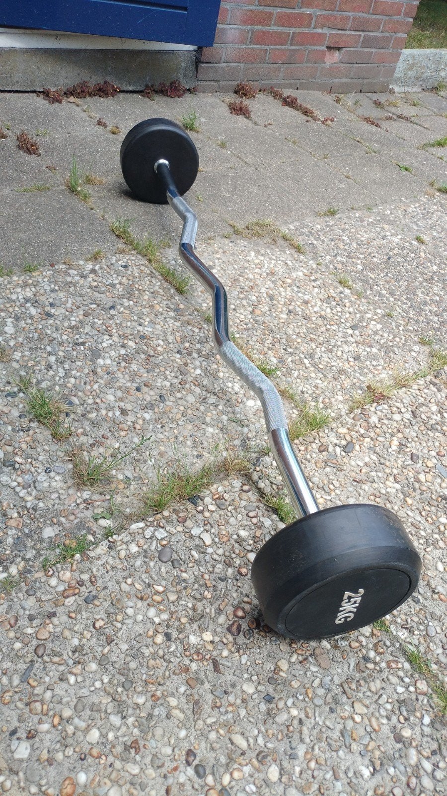 EZ Curl Barbell met 25KG gewichten, Sport en Fitness, Ophalen, Gebruikt, Armen, Halterstangen