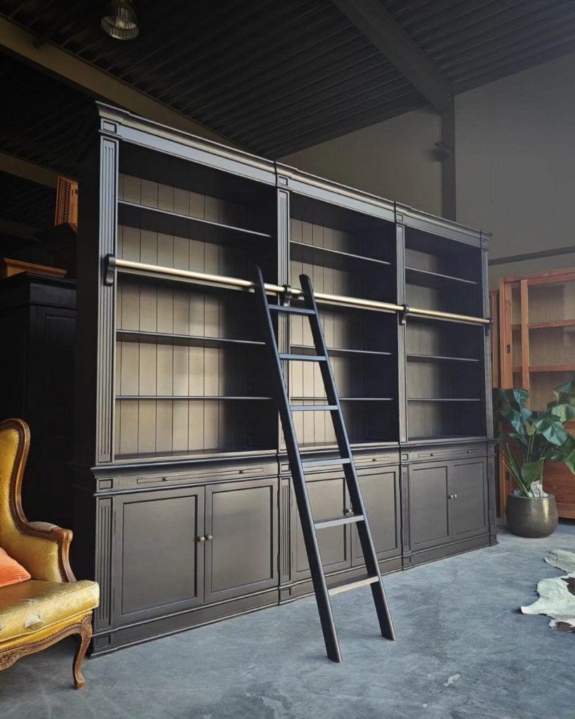 XXL Zwarte boekenkast | Chique Bibliotheekkast |  #343, Niet ingevuld, Met deur(en), 200 cm of meer, Teakhout