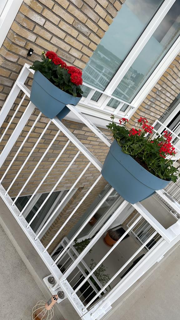 Blauwe Ehlo balkonbakken - 4 stuks, Tuin en Terras, Ophalen, Rond, Kunststof, Minder dan 30 cm