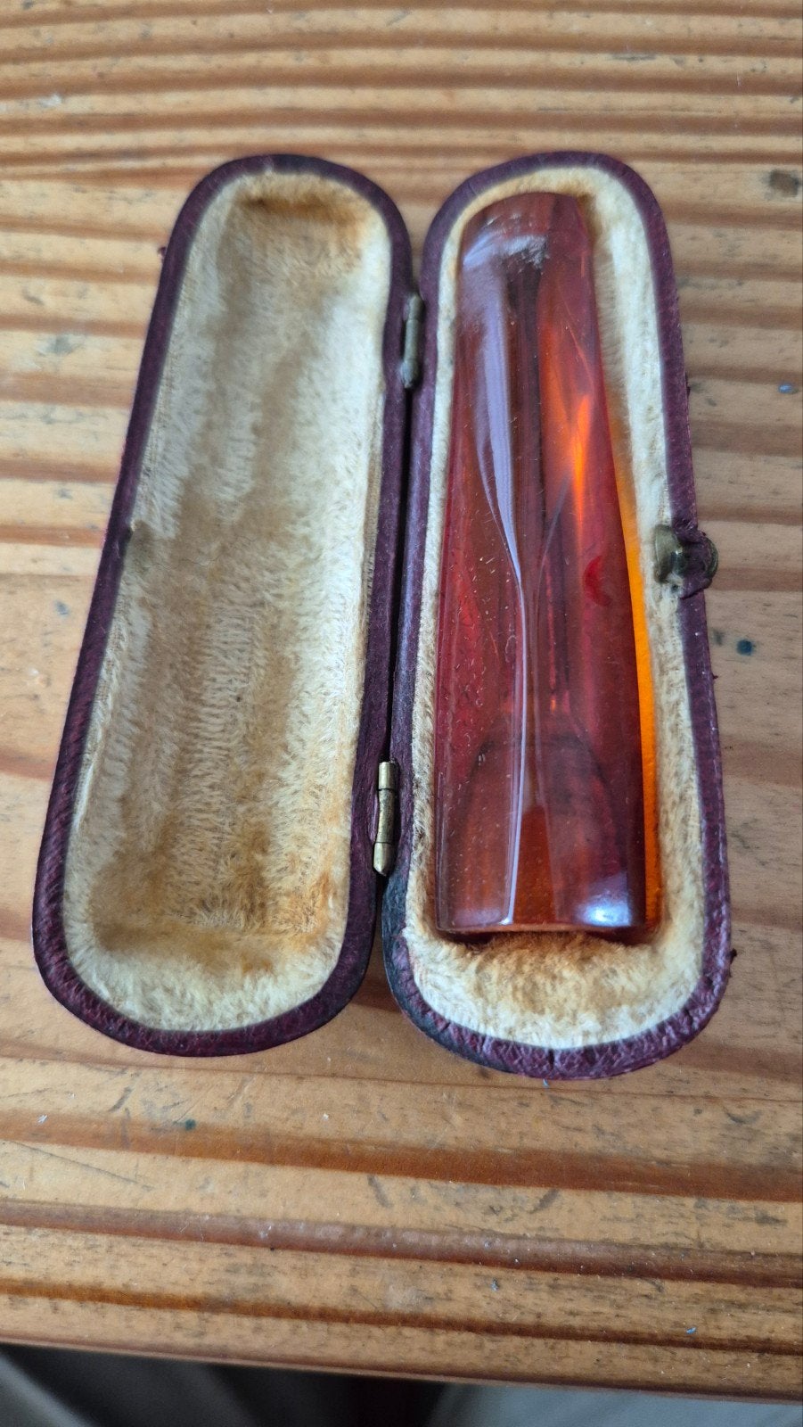Antieke sigarettenhouder van barnsteen in etui, Ophalen of Verzenden