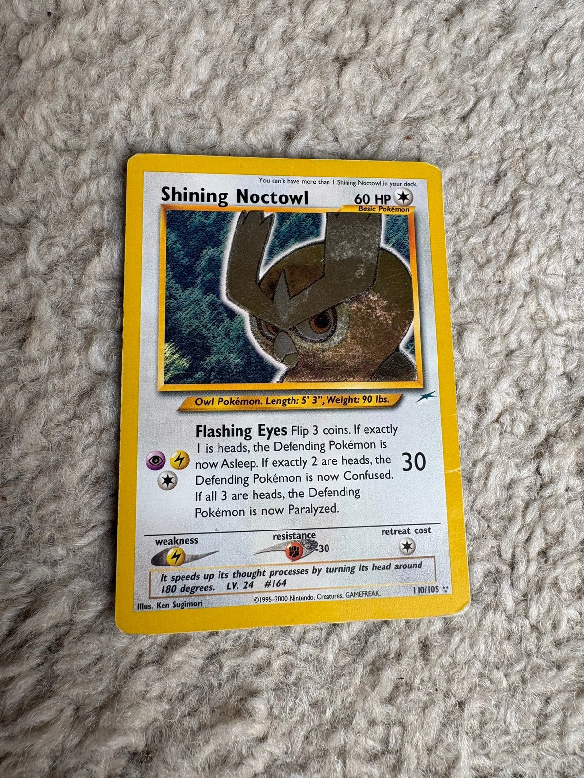Pokemon kaart Shining Noctowl 110/105, Ophalen of Verzenden, Zo goed als nieuw, Losse kaart