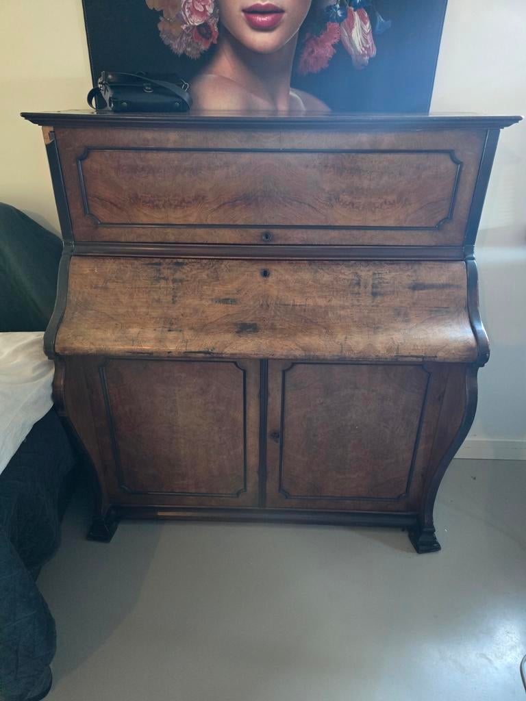 Antieke secretaire notenfineer - beschadigd, Ophalen, Gebruikt, Antiek