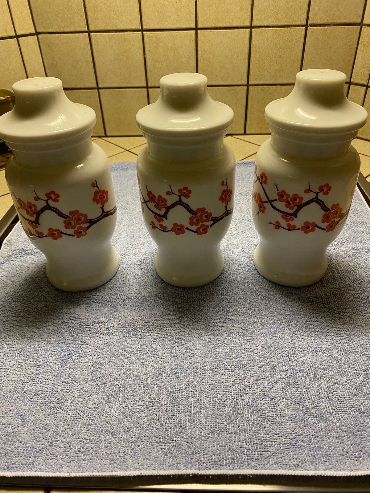 Drie opaline potten jaren 60, Ophalen of Verzenden, Zo goed als nieuw, Overige materialen, Pot, Bus of Blik