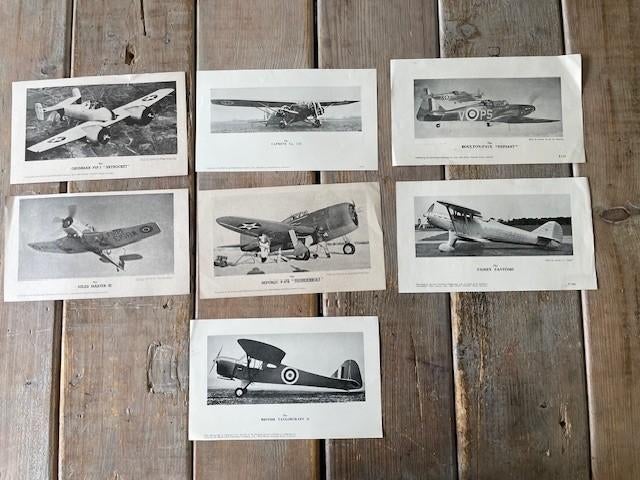 7 x dubbelzijdige afbeelding foto vliegtuig Vintage Engeland, Ophalen, Gebruikt, Kaart, Foto of Prent