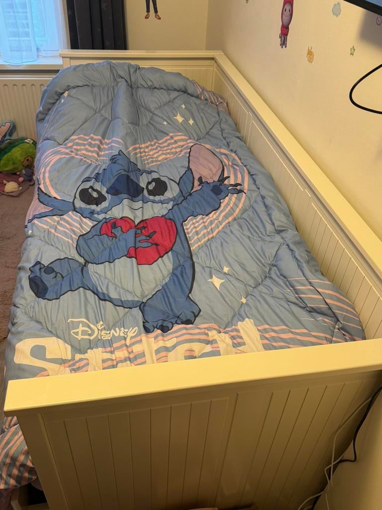 1 persoons bed - 2 persoons bed met opberglades, Ophalen, Gebruikt, Eenpersoons, Wit