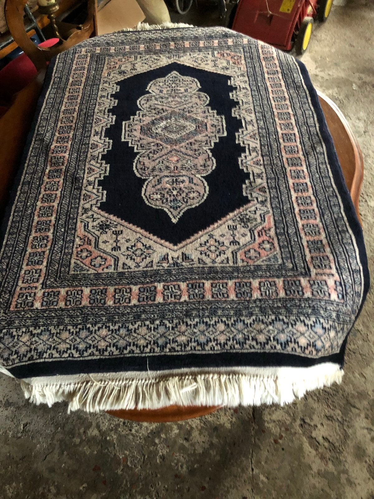 Vintage Oosters Tapijt - tafelkleed, Gebruikt, 100 tot 150 cm, Blauw, Ophalen of Verzenden