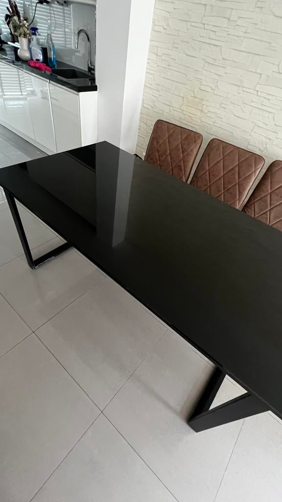 Luxe granieten eettafel - Zwart, 162x85 cm, Huis en Inrichting, Tafels | Eettafels, Zo goed als nieuw, Vier personen, Rechthoekig