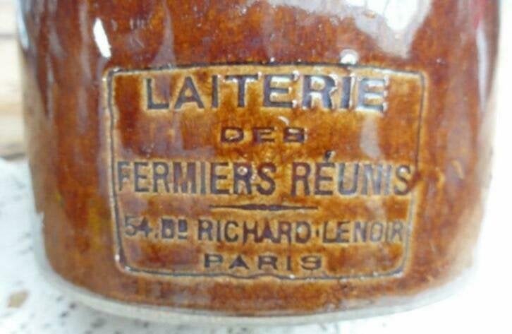 Antieke Franse gres zuivel pot, Laiterie des Fermiers Réunis, Ophalen of Verzenden