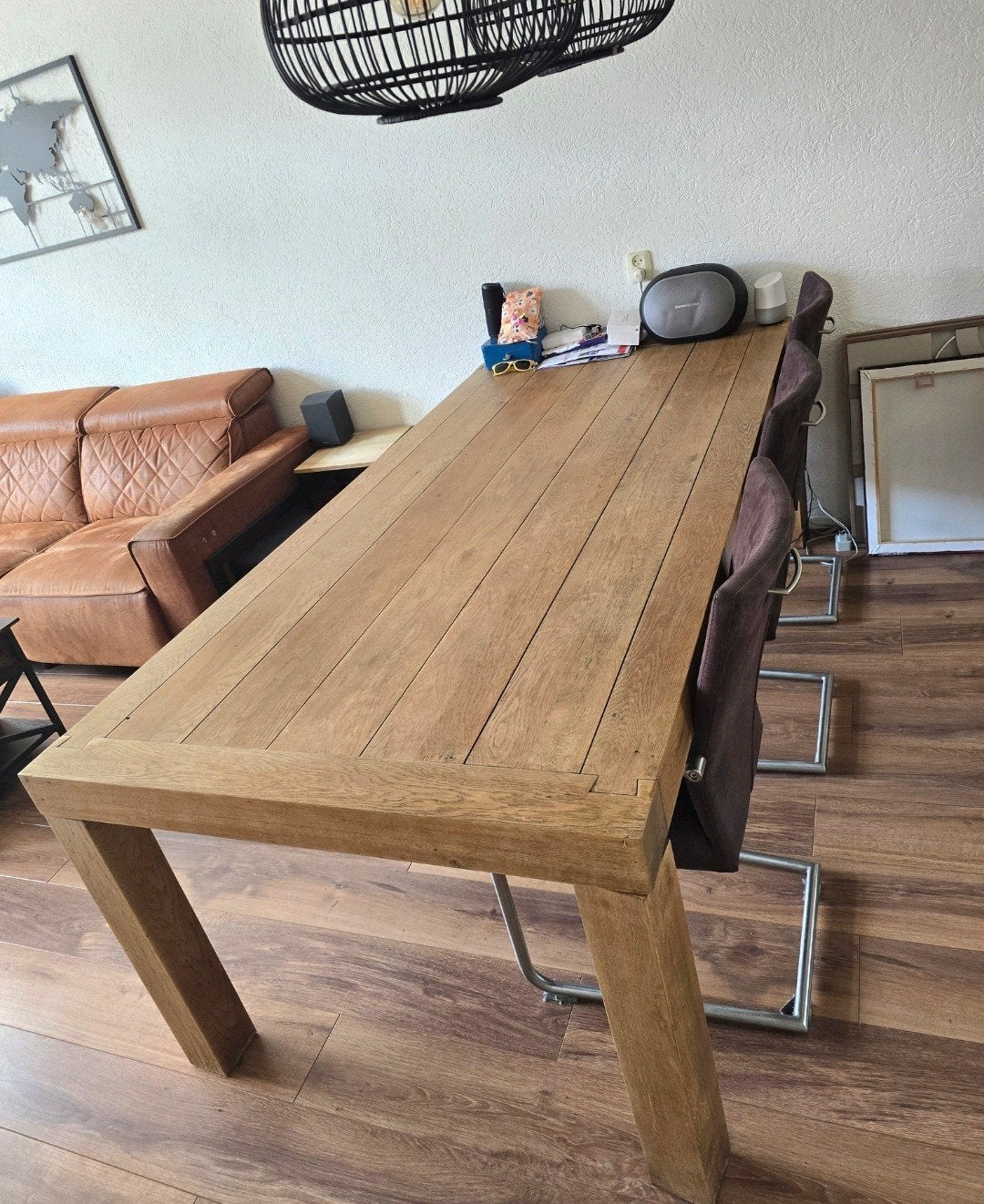 Robuuste eikenhouten eettafel - 220 cm, Ophalen, Eikenhout, 200 cm of meer, 50 tot 100 cm