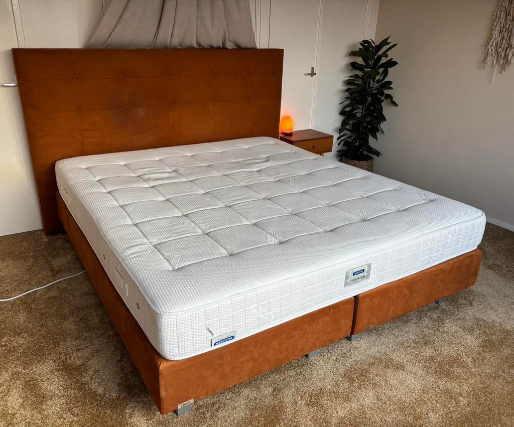 Luxe Pullman pocketvering boxspring, Ophalen, Bruin, Tweepersoons, Zo goed als nieuw