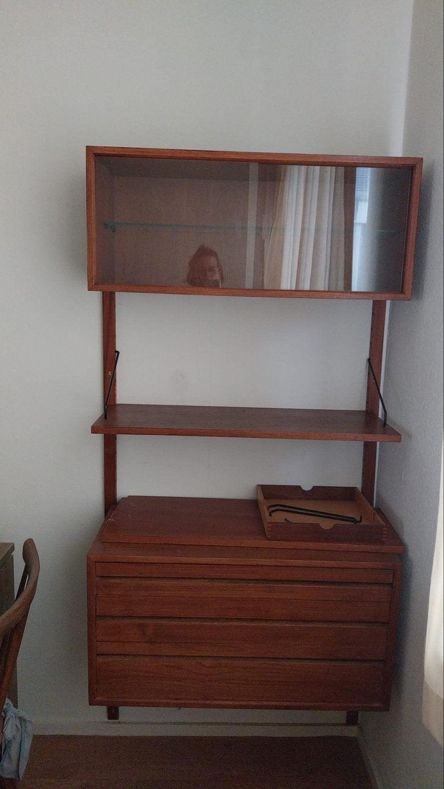 Vintage Teak Wandmeubel met Lades en Vitrinekast