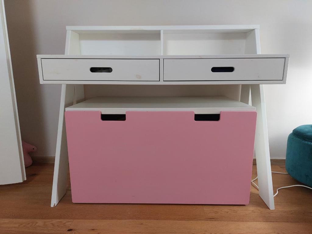 Kinderbureau met opbergruimte - wit/roze, Ophalen, Tafel(s)