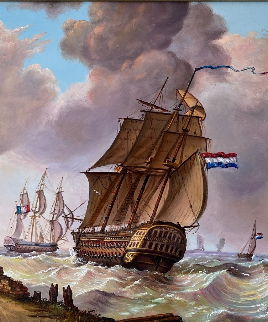 Schilderij zeeslag. Alfonso Moreno., Antiek en Kunst, Kunst | Schilderijen | Klassiek, Ophalen of Verzenden