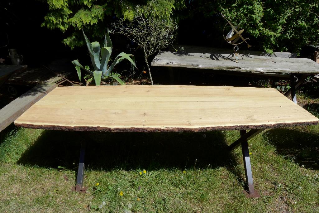 prachtige grote boomstam eettafel  242 cm, Ophalen, Grenenhout, Onbekend, 200 cm of meer