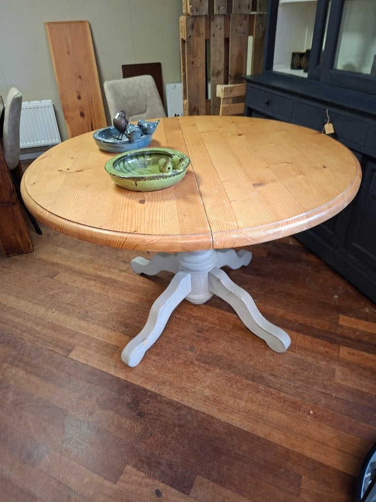 Landelijke ronde verlengbare eettafel, Huis en Inrichting, Tafels | Eettafels, Ophalen, Gebruikt, 100 tot 150 cm, Rond