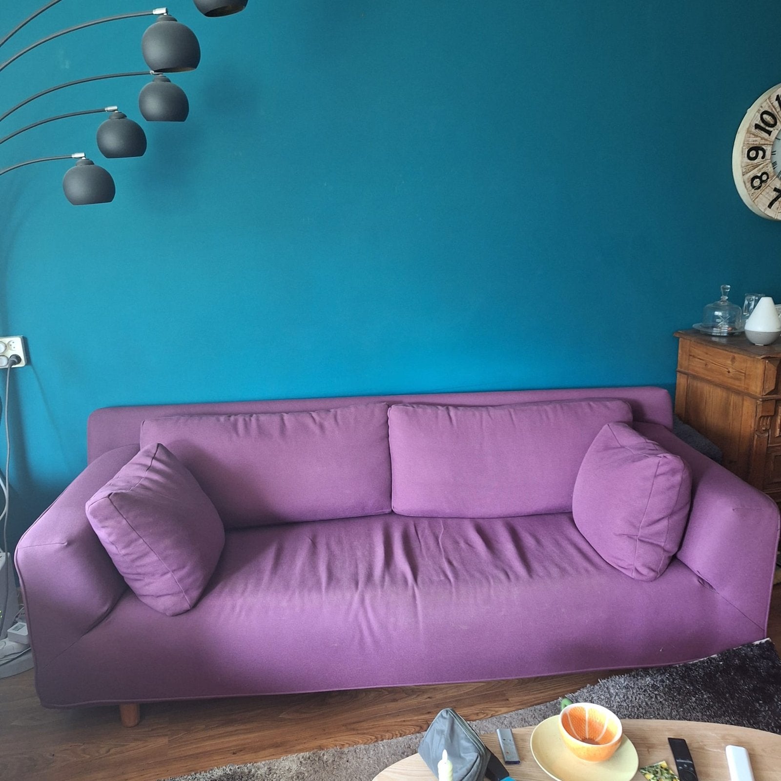 Comfortabele paarse tweezitsbank, Huis en Inrichting, Banken | Bankstellen, Ophalen, Gebruikt, Tweepersoons, 75 tot 100 cm