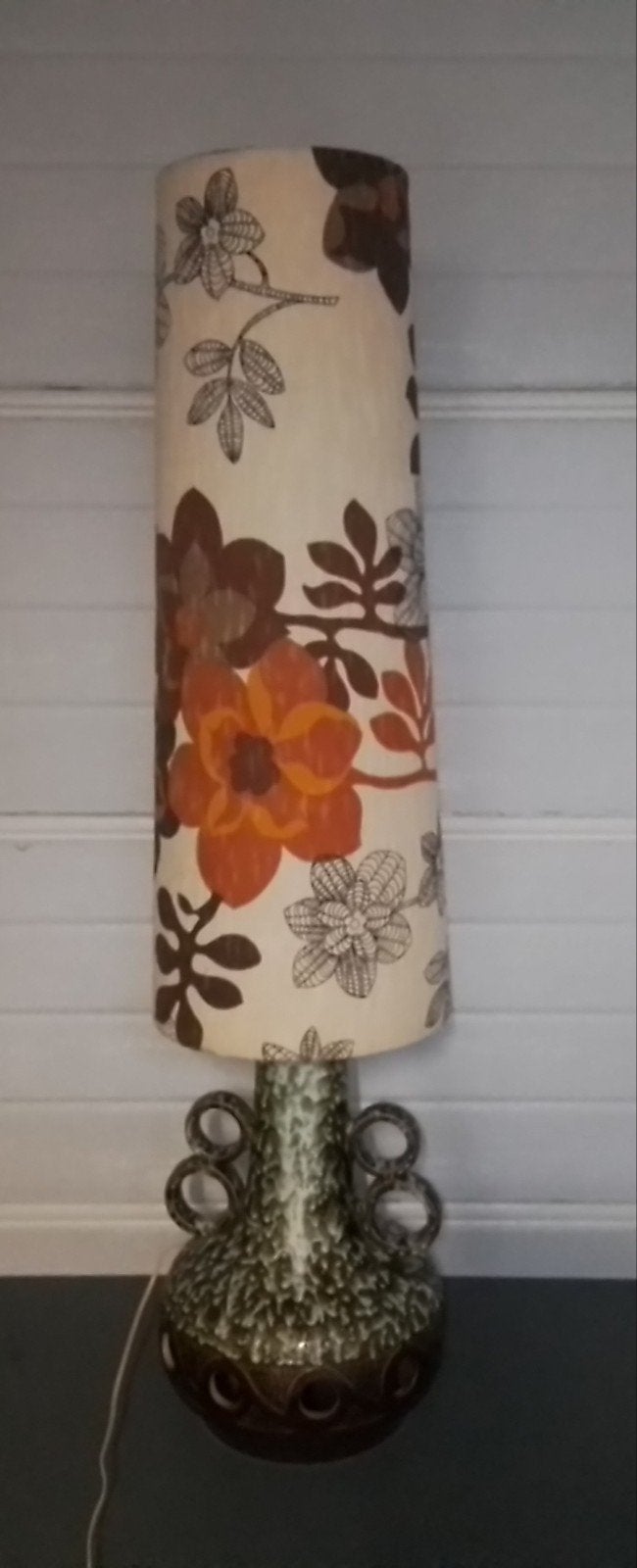 Vintage Fat Lava Tafellamp met Bloemenkap - Jaren '70, Gebruikt, Vintage, Textiel, Met kap