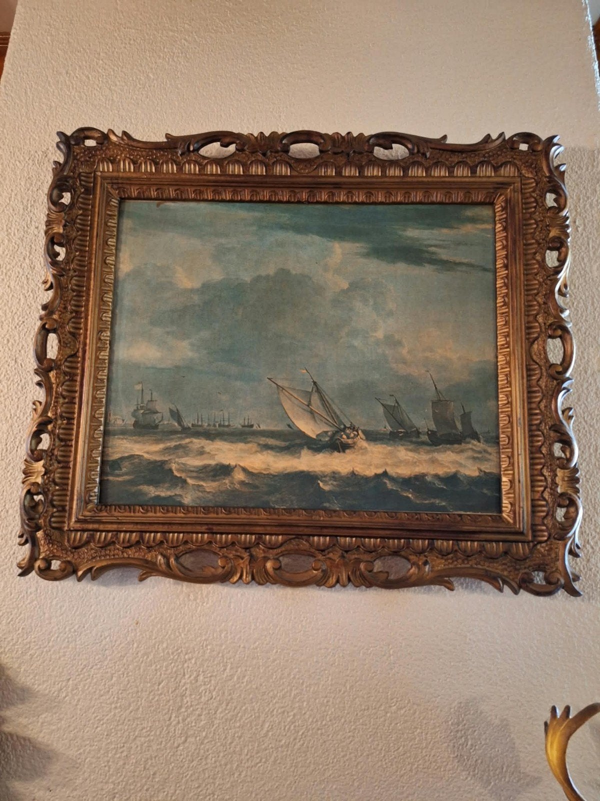 Klassiek Maritiem Schilderij: Schepen op woelige zee, Ophalen