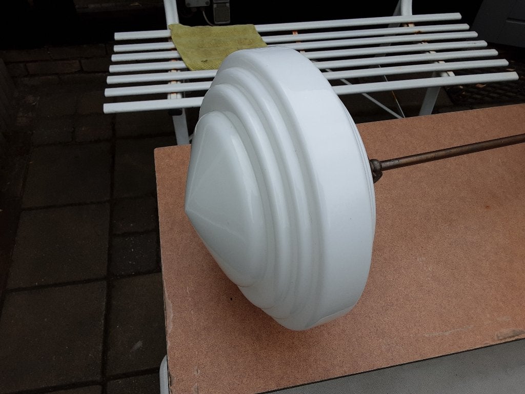 Vintage jaren 50 60 herda hanglamp, Ophalen, Gebruikt, Glas