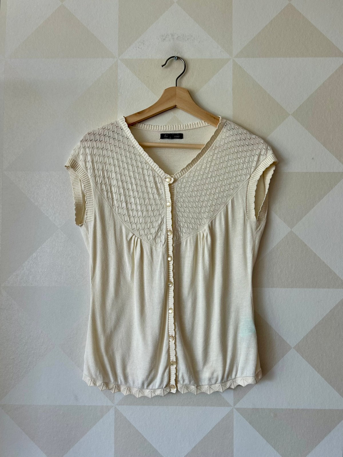 King Louie shirt top creme beige ajour L/40, Beige, Maat 42/44 (L), Ophalen of Verzenden, Zo goed als nieuw