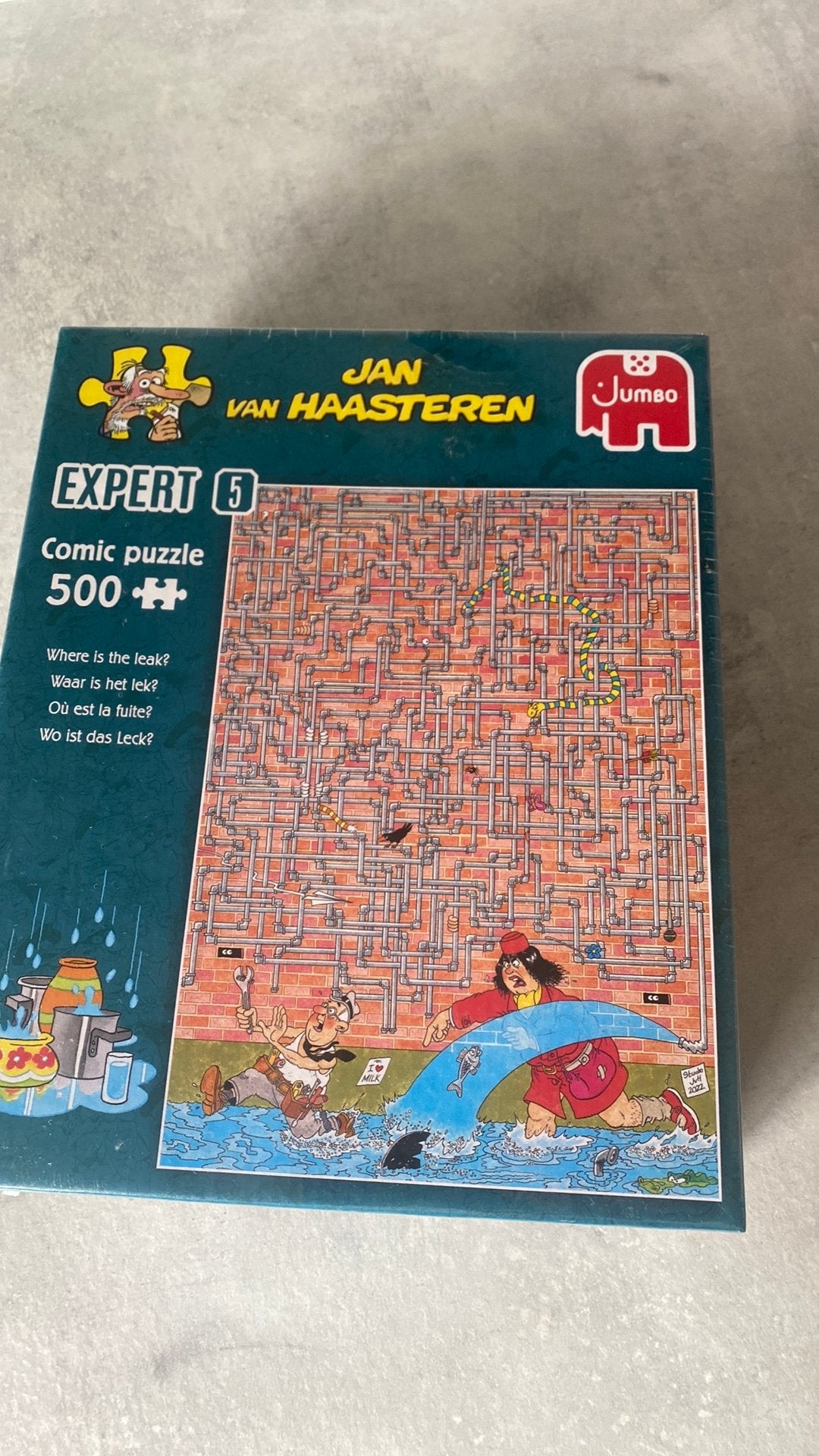 Jan van Haasteren expert, Waar is het lek?, Ophalen of Verzenden, 500 t/m 1500 stukjes, Zo goed als nieuw