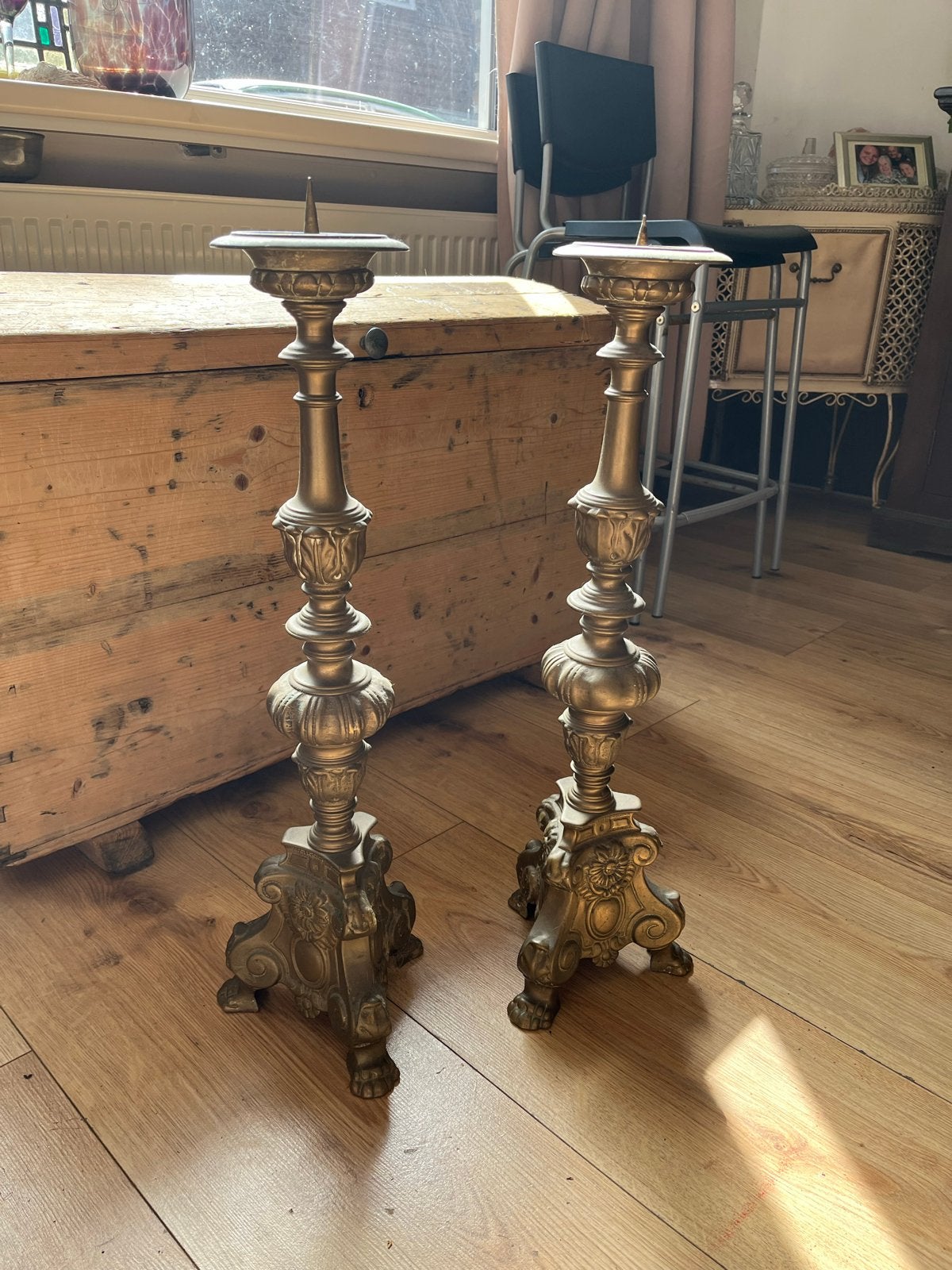 Antieke  bronzen Kandelaars - Set van 2, Ophalen, Koper of Brons