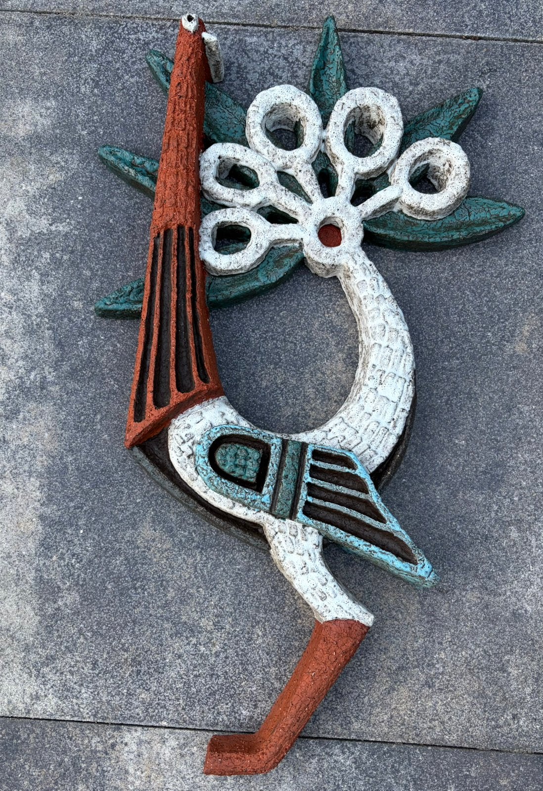 Vintage wandsculptuur vogel jaren ‘60 keramist Joop Puntman, 64 cm, Meerkleurig, Wanddecoratie, Ophalen of Verzenden