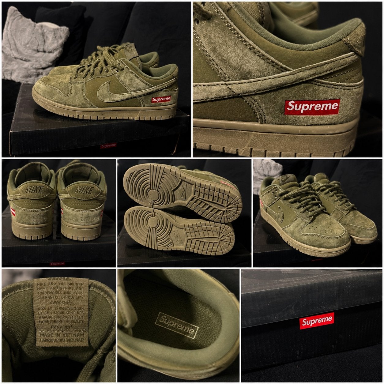 Nike SB Dunk Low Supreme Olive maat 42, Ophalen of Verzenden, Zo goed als nieuw, Overige kleuren, Sneakers of Gympen