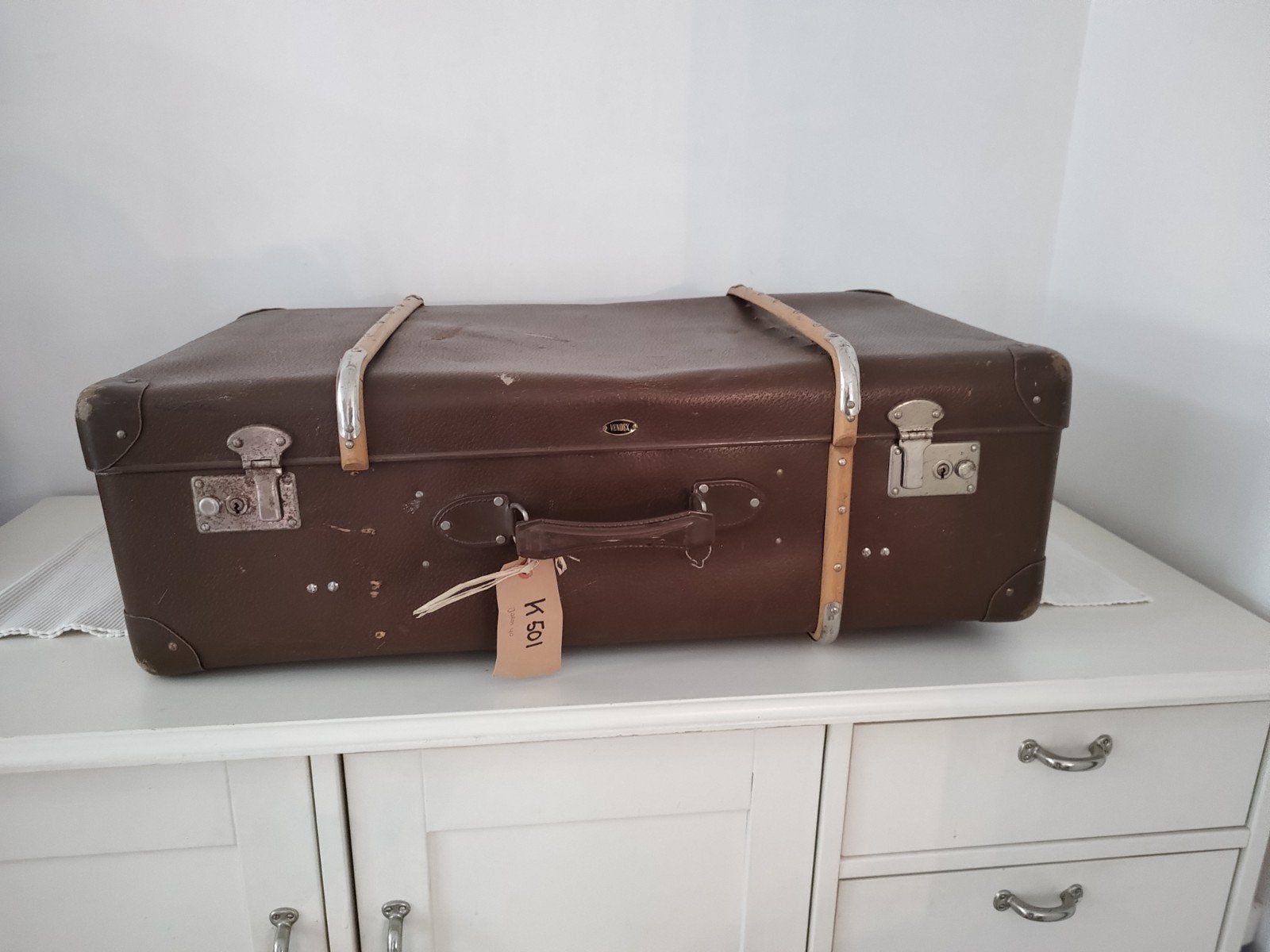 K501 VINTAGE koffer - hutkoffer van geperst karton, Ophalen, Gebruikt, 70 cm of meer, Vendex