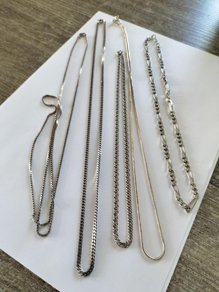 5 antieke zilveren kettingen., Verzenden, Zilver, Ketting