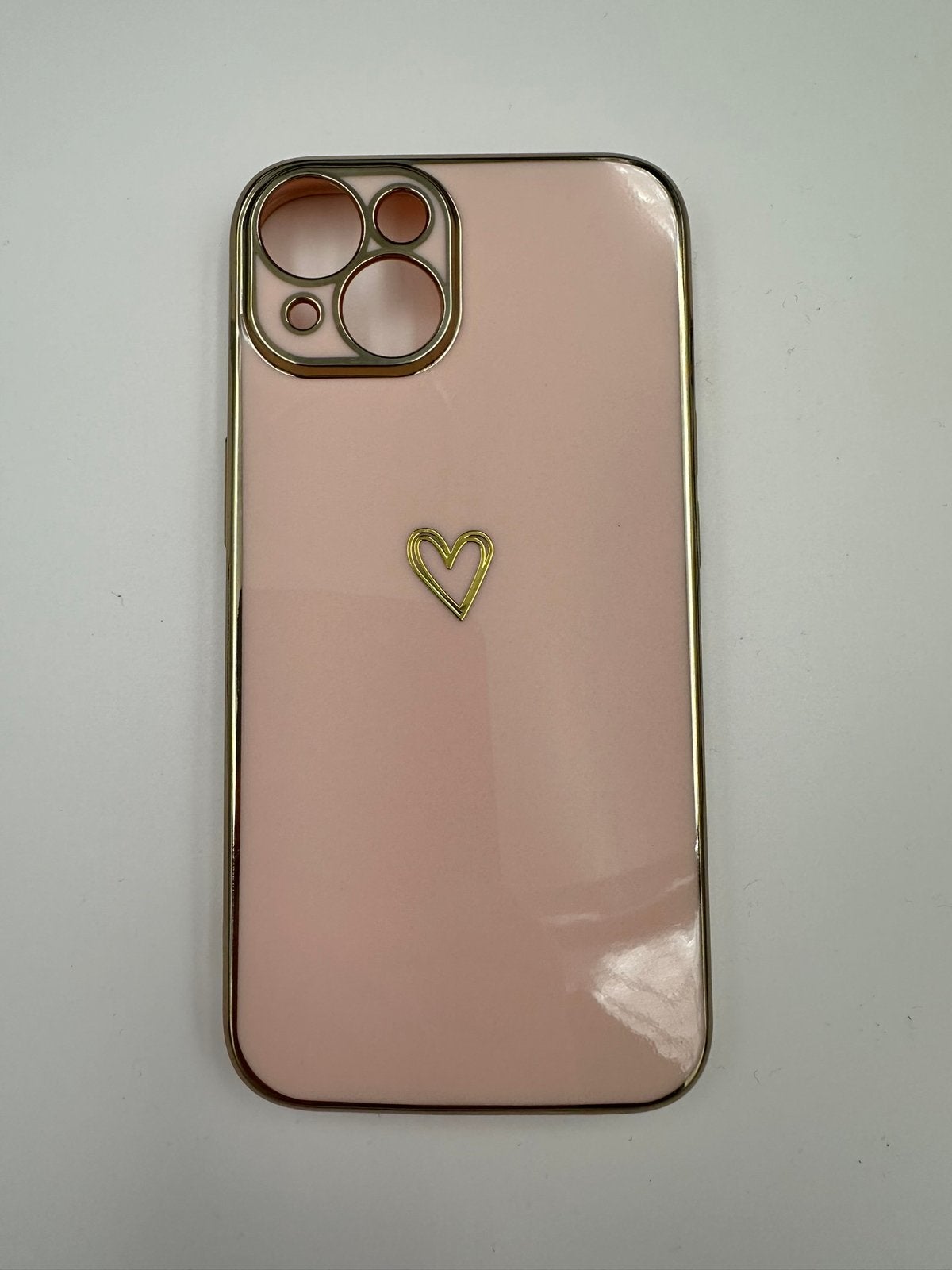 Iphone 13 hoesje - Roze met Gouden Hartje, Kunststof, IPhone 13, Overige merken, Nieuw