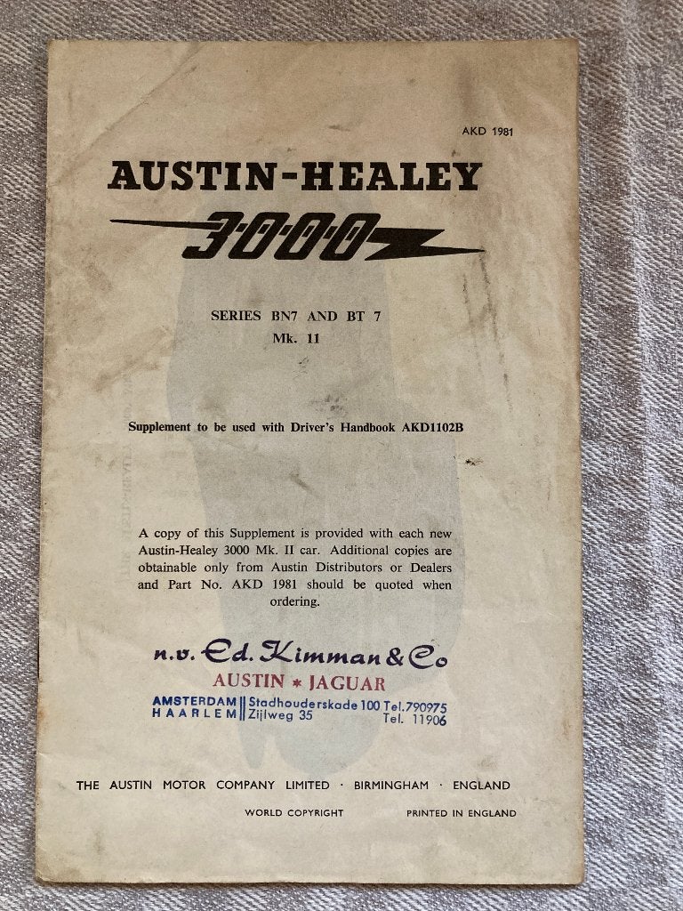 Austin Healey 3000 Supplement handboek, Ophalen of Verzenden, Gelezen, Overige merken