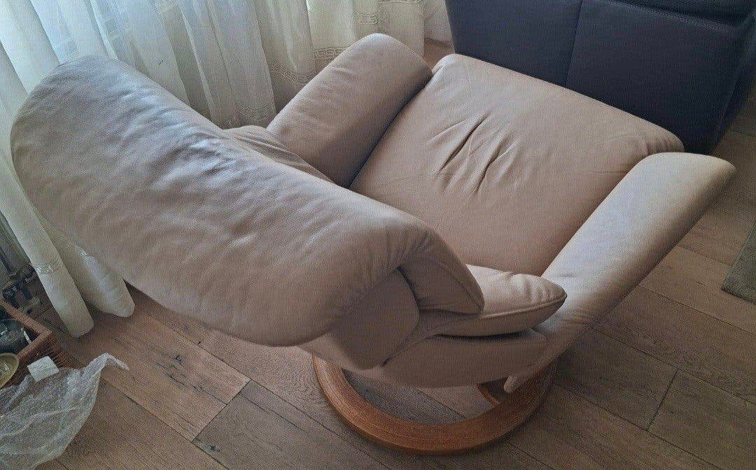Comfortabele beige leren relaxfauteuil 2 x, Ophalen, Modern, Comfortabel, Gebruikt, 75 tot 100 cm