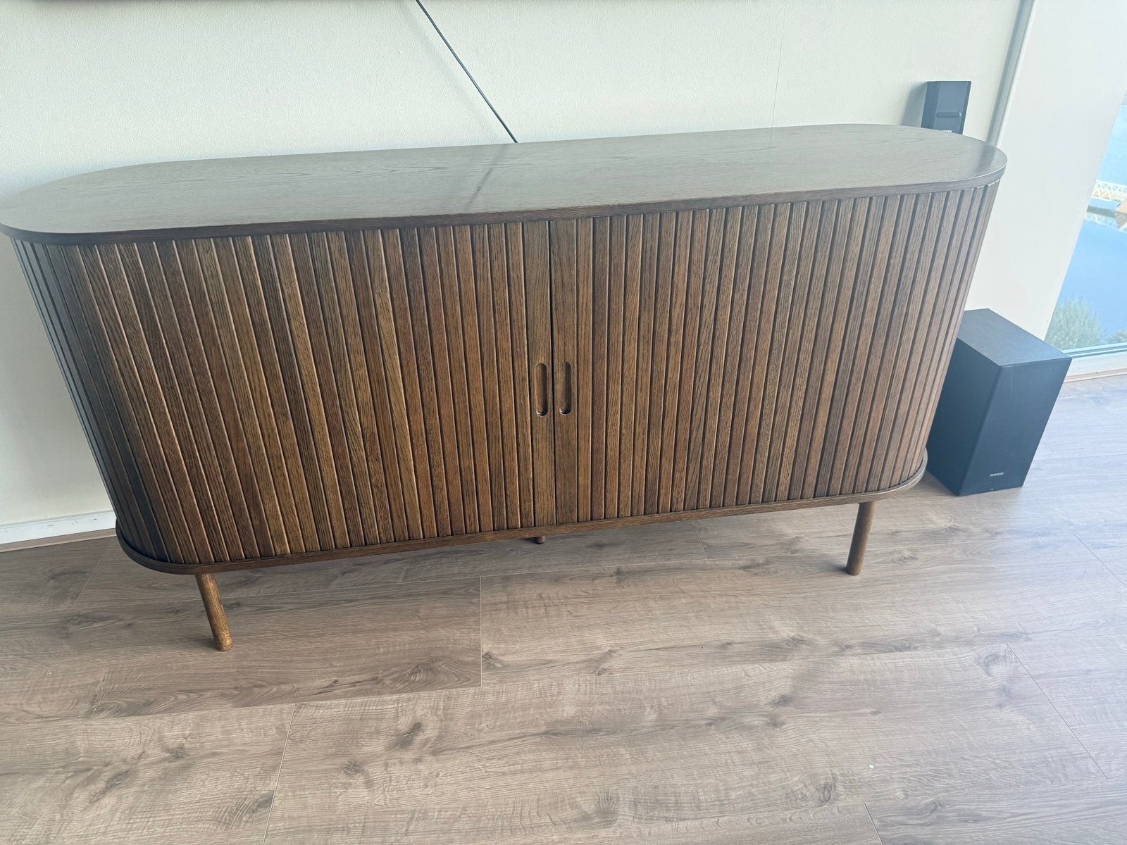 Stijlvol eiken dressoir met lamellen deuren, Ophalen, 100 tot 150 cm, Eikenhout, Zo goed als nieuw