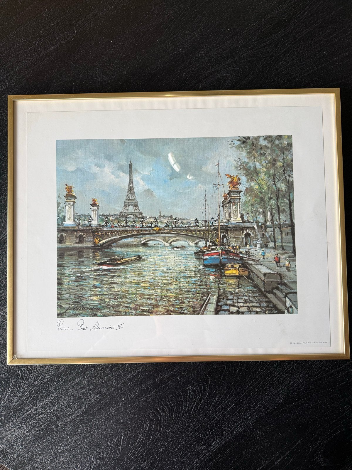 Vintage print Pont Alexandre III, Parijs (1980), Realistisch, Ophalen of Verzenden, Print, Ingelijst