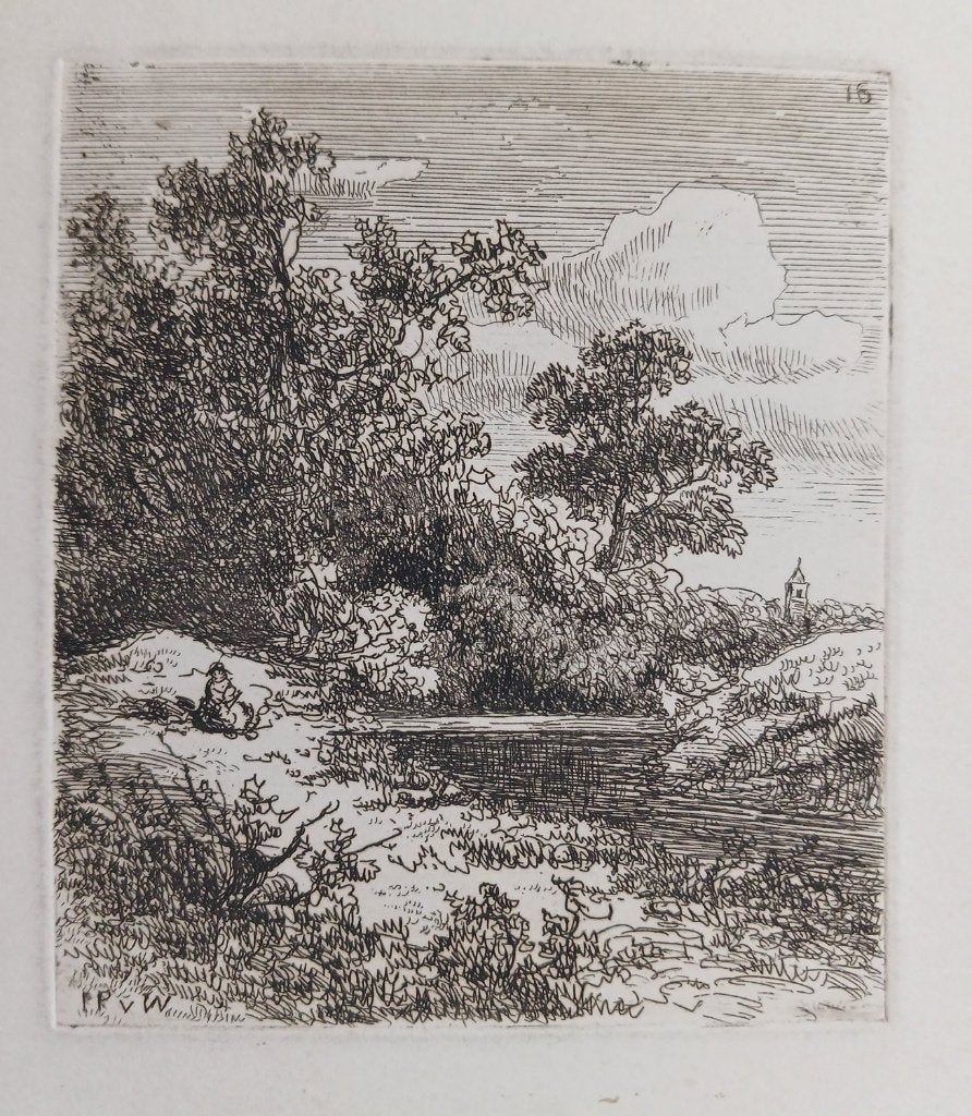 ets Johannes Pieter van Wisselingh landschapje met bomen, Antiek en Kunst, Kunst | Etsen en Gravures, Ets, Blanco verso, Landschap