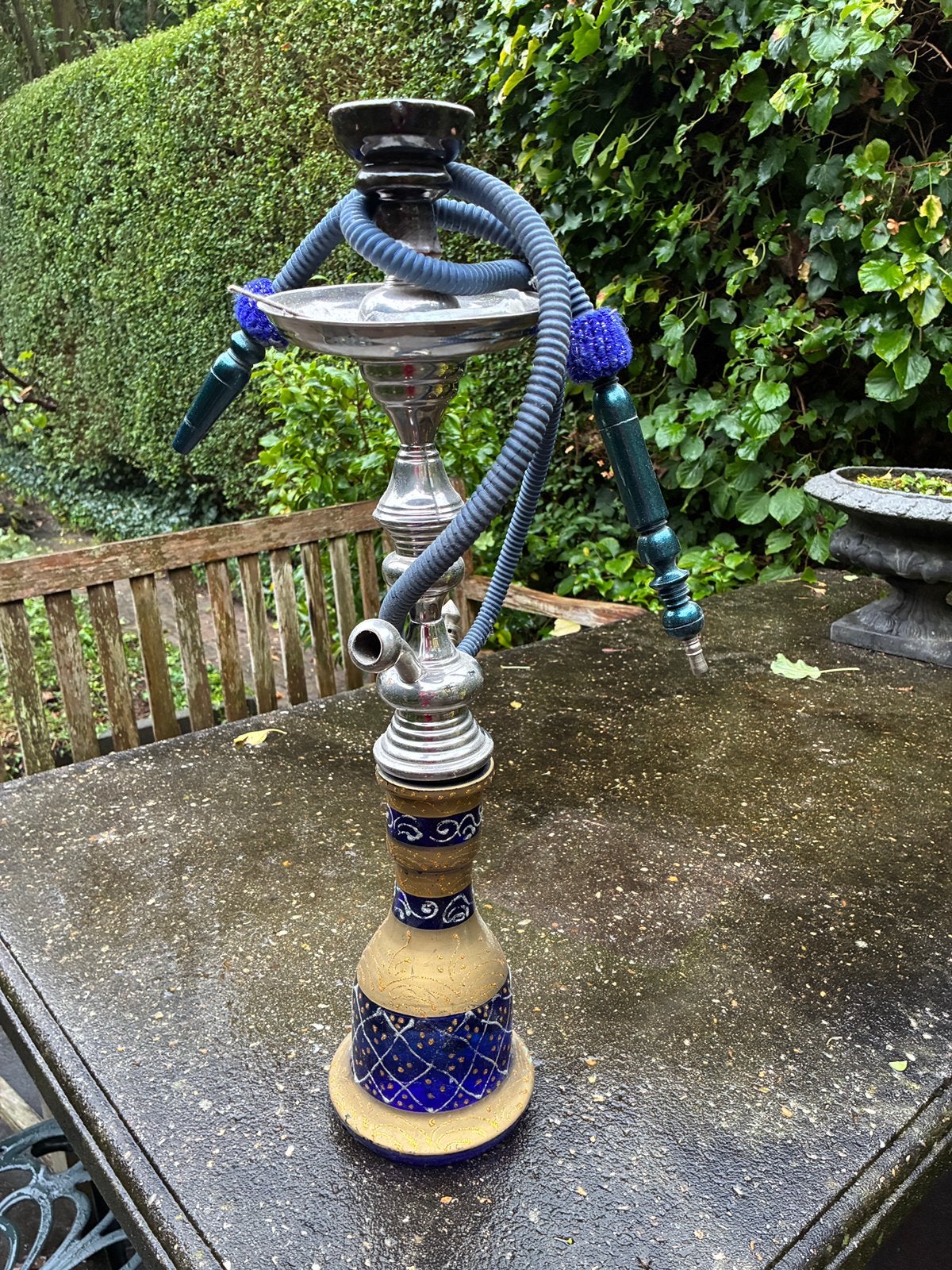 Sisha waterpijp donker blauw met goudkleur, Ophalen, Zo goed als nieuw