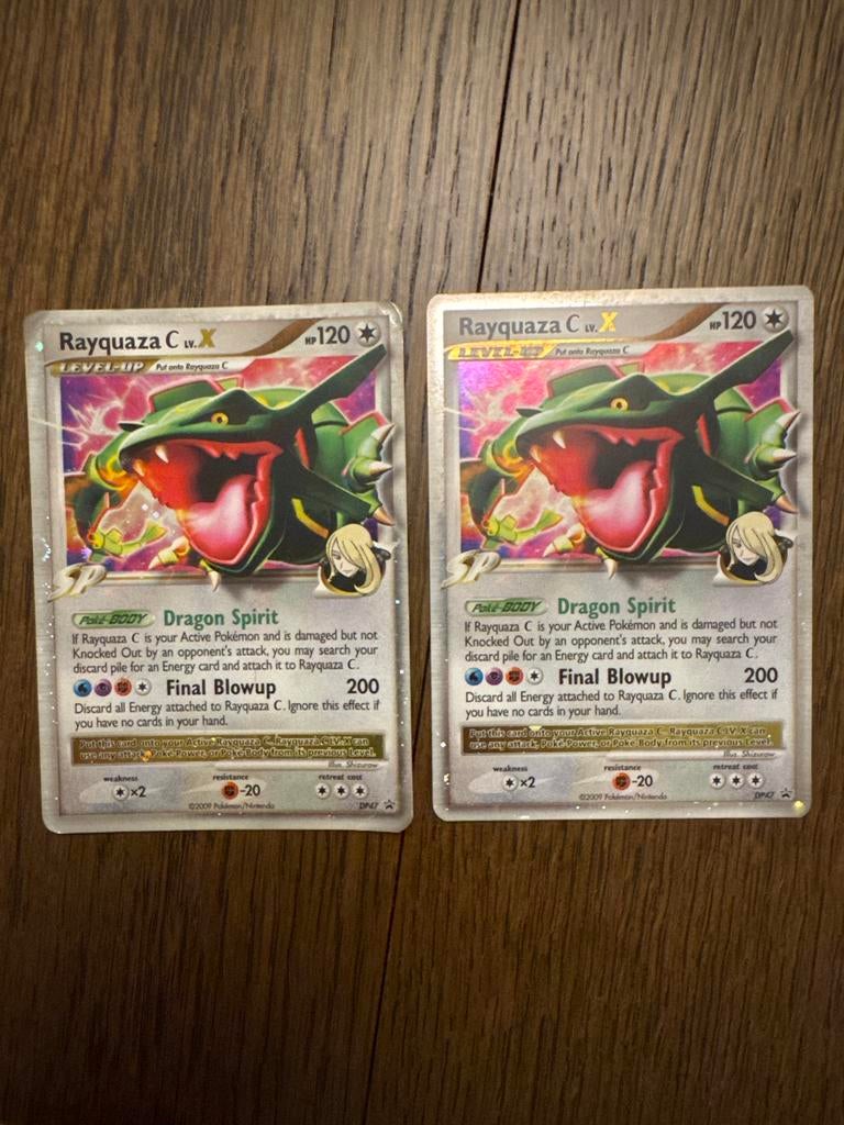 2x Rayquaza C LV.X Pokémon kaarten, Ophalen of Verzenden, Gebruikt, Meerdere kaarten, Foil