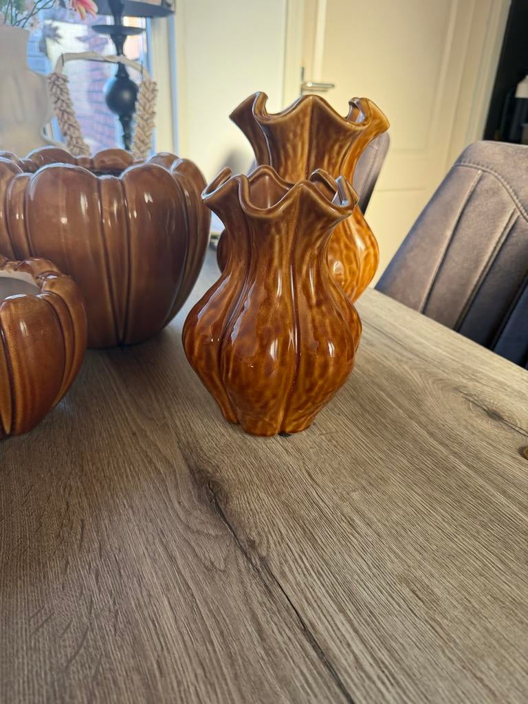 Set van 5 bruine keramische vazen/potten, Huis en Inrichting, Woonaccessoires | Vazen, Ophalen, Overige kleuren, 50 tot 75 cm