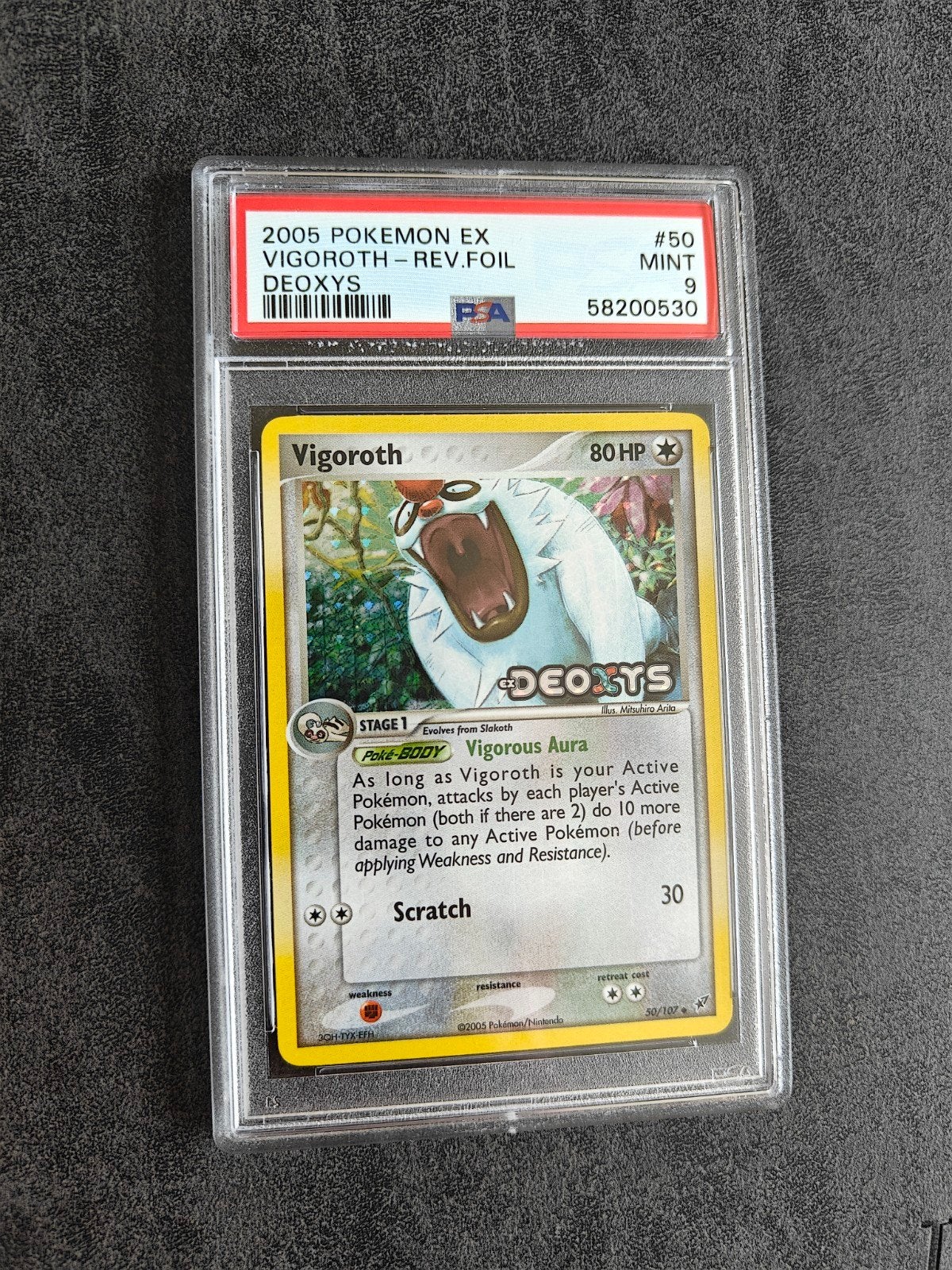 Vigoroth Reverse Holo EX Deoxys PSA 9, Ophalen of Verzenden, Zo goed als nieuw, Losse kaart, Foil